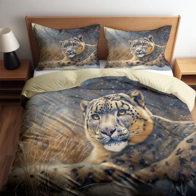 Soft Sand Duvet Cover Set 180 x 200 cm, Snow Landscape Leopard Design