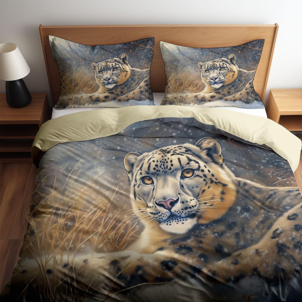Soft Sand Duvet Cover Set 180 x 200 cm, Snow Landscape Leopard Design