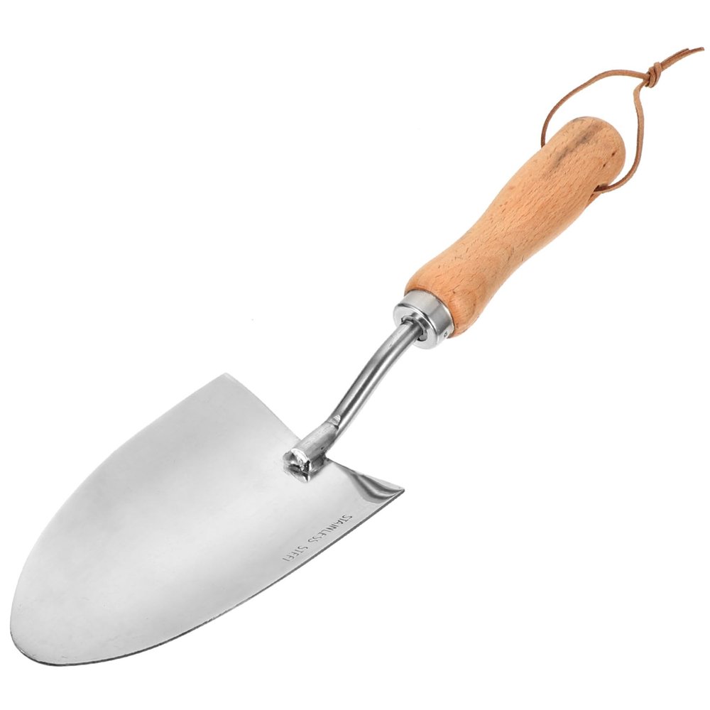 Stainless Steel Weeding Spade with Wood Handle, Silver, for Planting