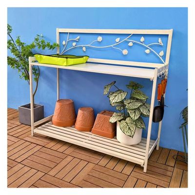 Metal Potting Bench for Outdoor Use, 2-Tier, Garden Workstation with Open Shelf for Patio and Yard (White, 126.5 x 45 x 115.5 cm)