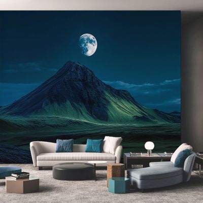 Mountain Night Sky Landscape Photo Wallpaper, Moon Pattern, 250 x 175 cm, A600