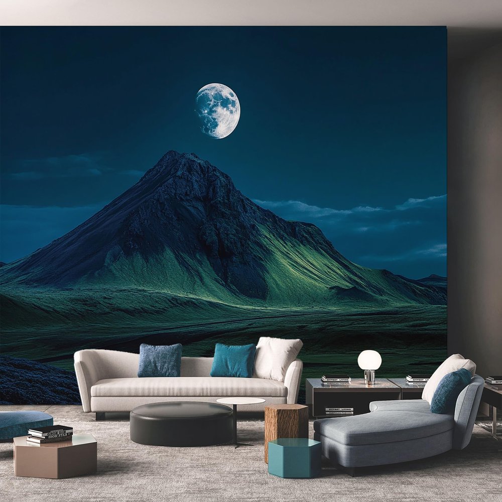 Mountain Night Sky Landscape Photo Wallpaper, Moon Pattern, 250 x 175 cm, A600