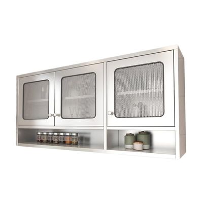 Stainless Steel Wall-Mounted Kitchen Cabinet, Double Door, Adjustable Shelves, Silver, A, 150 x 30 x 70 cm
