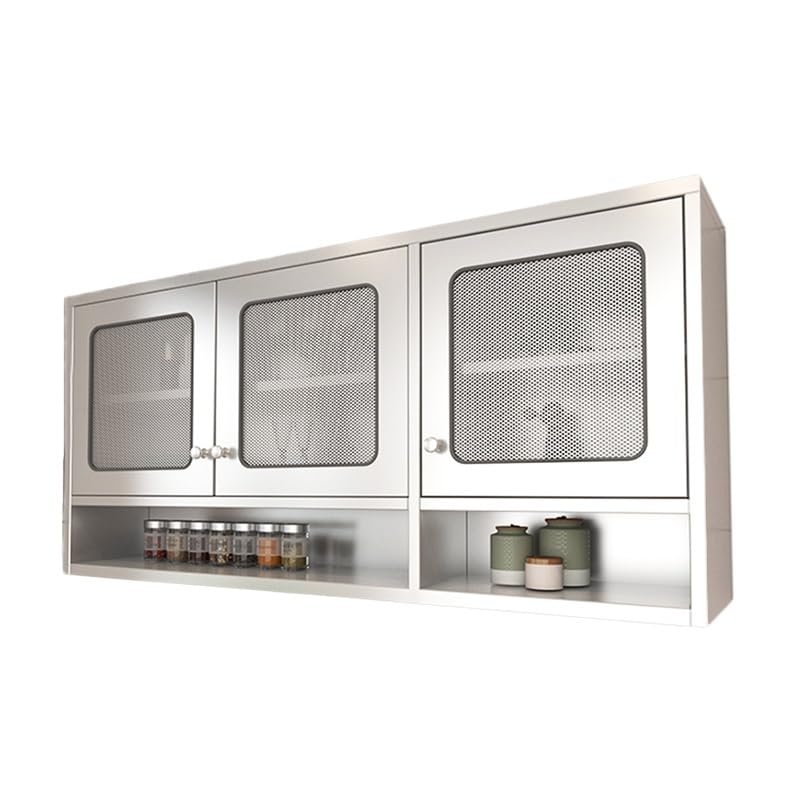 Stainless Steel Wall-Mounted Kitchen Cabinet, Double Door, Adjustable Shelves, Silver, A, 150 x 30 x 70 cm