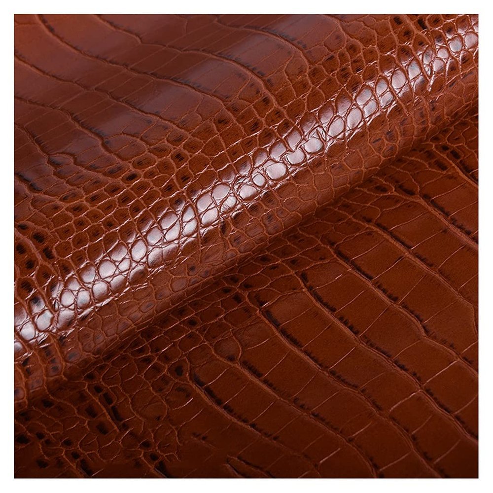 Crocodile-Pattern Faux Leather Fabric, 138 cm Wide x 2 m, PU Upholstery Fabric, Copper Brown