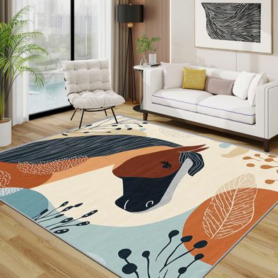 Generic Horse Farm Animal Entryway Rug, Washable Non-Slip Short-Pile, 50 x 80 cm, Brown Beige