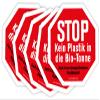 5-Pack Red Octagonal Recycling Warning Stickers, STOP No Plastic in Organic Waste Bin, 15 x 15 cm, Made in Germany view 1