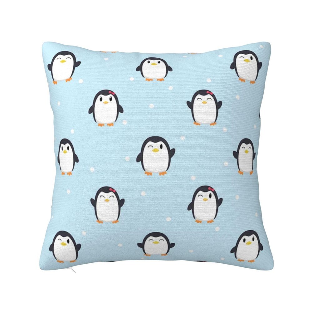 Ser Penguin and Snow Printed Decorative Polyester Pillow Cover, 20 x 20 in