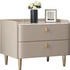 Wood Nightstand with Drawers, Faux Marble Top and PU Leather Accents view 1