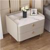 Wood Nightstand with Drawers, Faux Marble Top and PU Leather Accents view 2