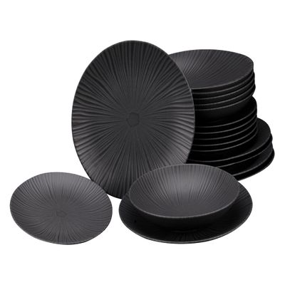 CreaTable 24414 Vesuvio Black 18-Piece Stoneware Dinnerware Set for 6, Made in Portugal