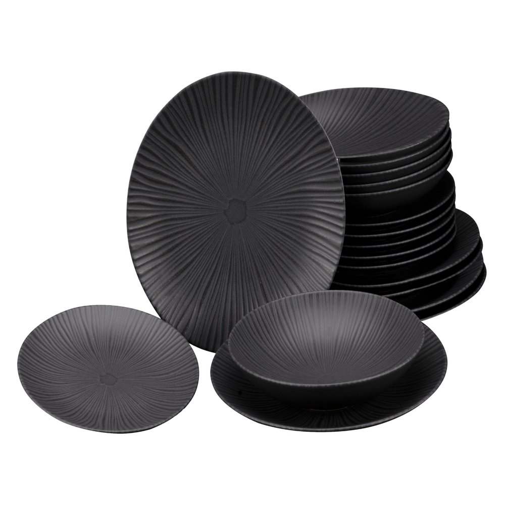 CreaTable 24414 Vesuvio Black 18-Piece Stoneware Dinnerware Set for 6, Made in Portugal