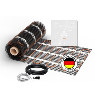 WARMON CLASSIC LIGHT Heating Mat 100 W/m with Digital TS 300-Series Thermostat, Non-WiFi White, 15 m – 2-Piece Set (8 + 7 m)