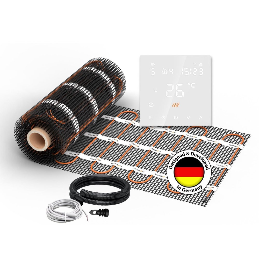 WARMON CLASSIC LIGHT Heating Mat 100 W/m with Digital TS 300-Series Thermostat, Non-WiFi White, 15 m – 2-Piece Set (8 + 7 m)