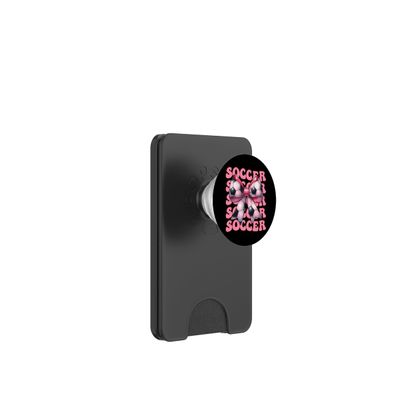 Coquette Bow Soccer Player Team Girl Mama Mother's Day Pink PopSockets PopWallet for MagSafe