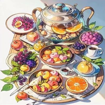 Weiniuniu Printed Cross-Stitch Kit, Afternoon Tea with Fruits, 11 CT, 50 x 70 cm