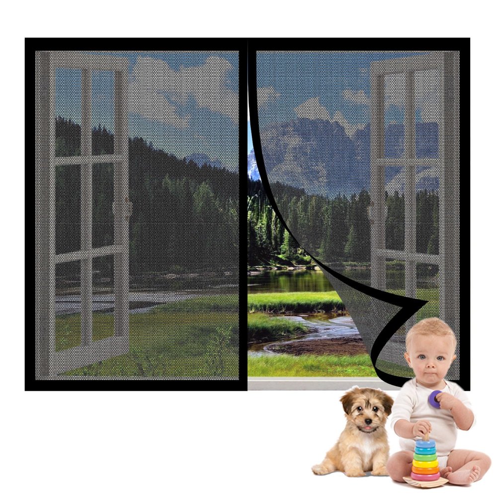 Made-to-Measure Magnetic Insect Screen for Windows, 124 x 104 cm, Black