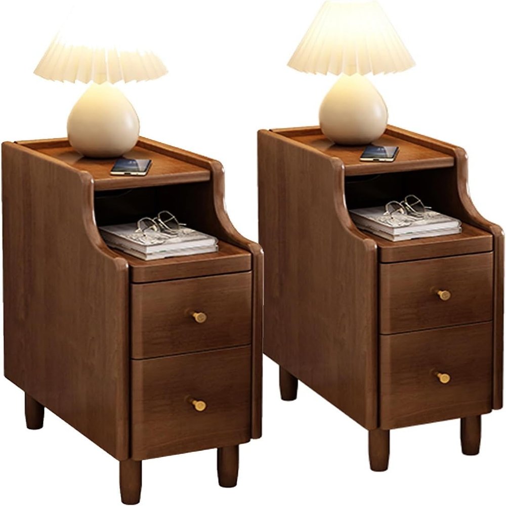 Tall, Narrow Nightstand, Set of 2, with Drawers, Stylish Side Table for Small Spaces