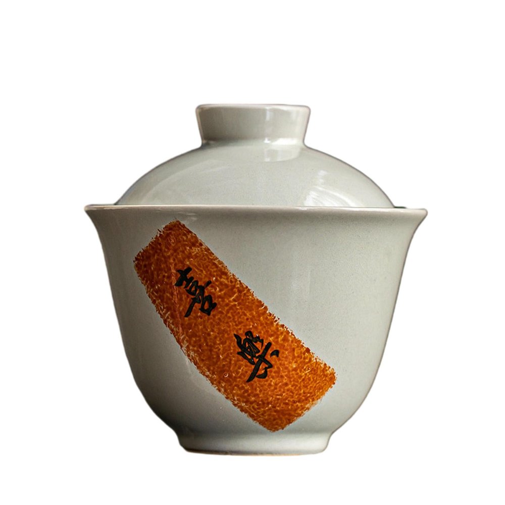 Joy Chinese-Style Ceramic Gaiwan, Handwritten Lid, 100 mL