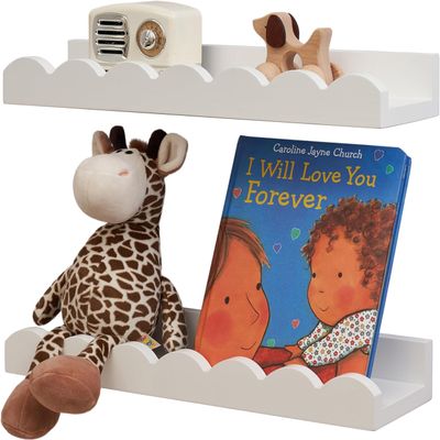 Gieanoo Wooden Picture Ledge, 30 cm, Scalloped Floating Shelves, Set of 2