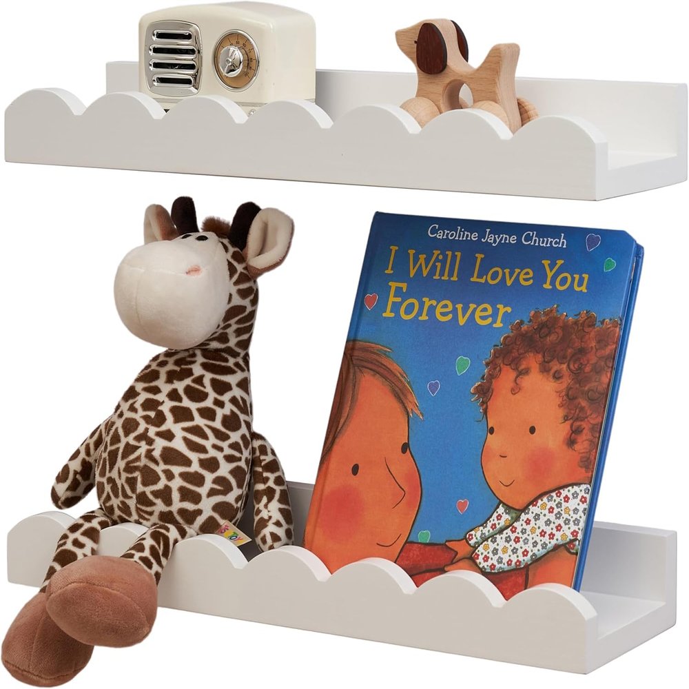 Gieanoo Wooden Picture Ledge, 30 cm, Scalloped Floating Shelves, Set of 2