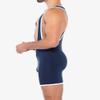 Muscle Alive Men's Deep-Cut Wrestling Singlet, Navy Blue, S view 3