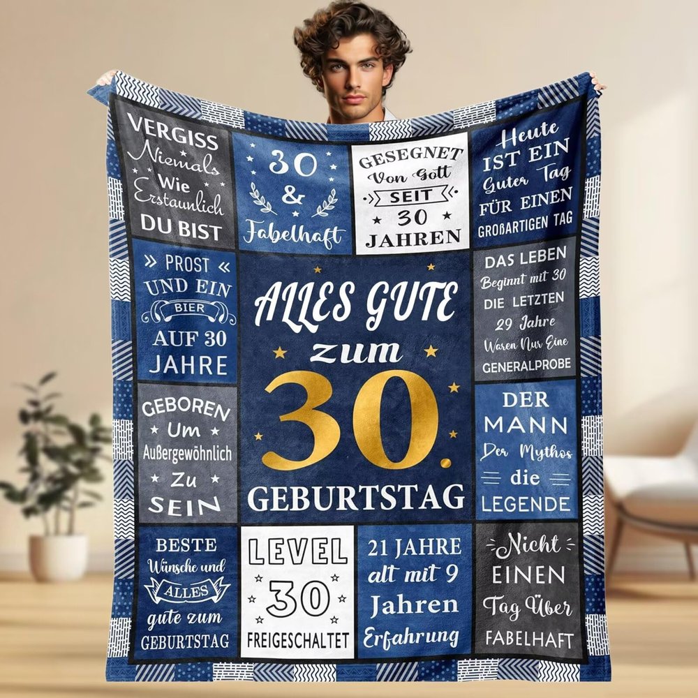 Aeoauter 30th Birthday Blanket 150 x 130 cm – Personalized Cozy Gift for Dad, Brother, Grandpa or Best Friend