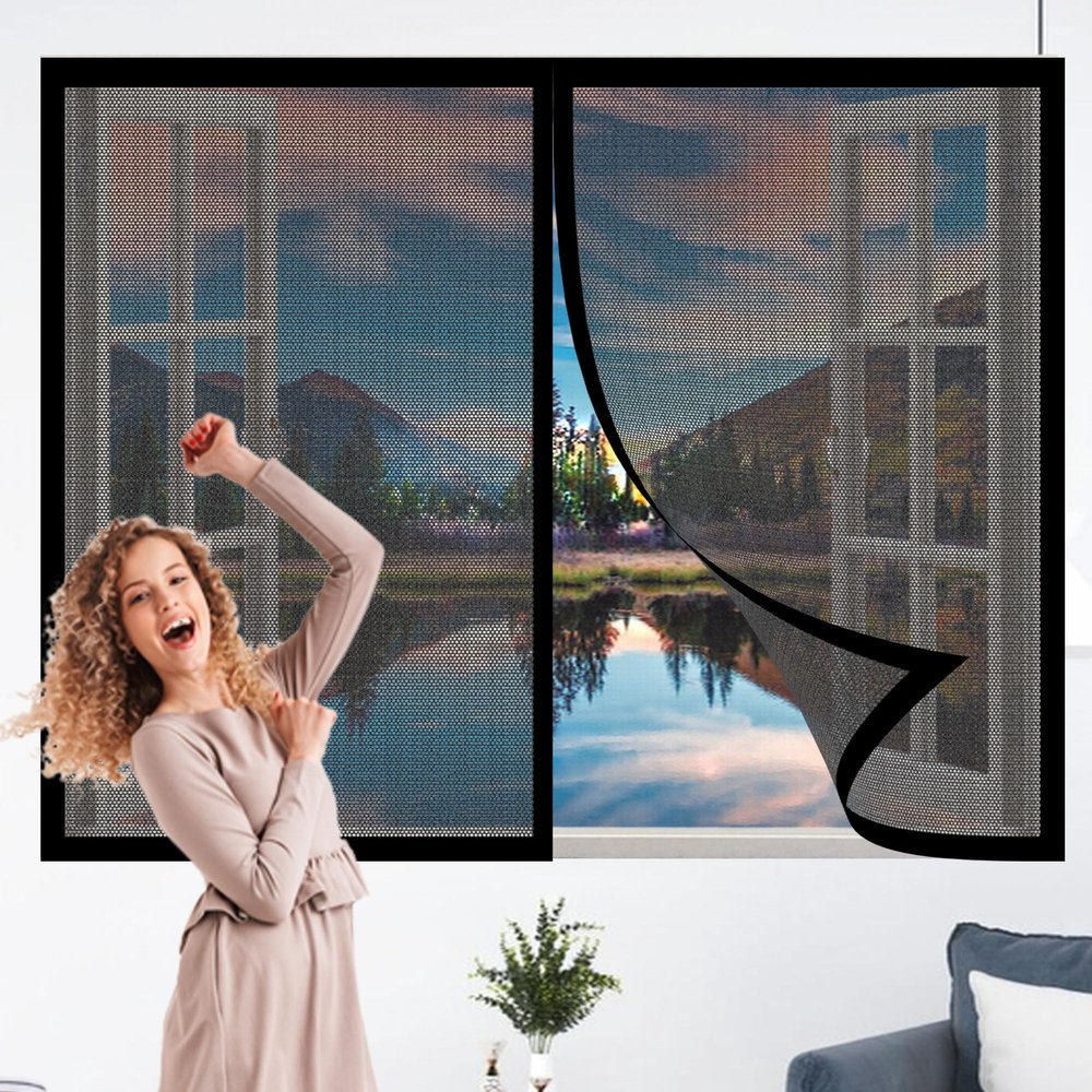 Magnetic Insect Screen for Windows, 63 x 62 cm, Black, No-Drill Installation