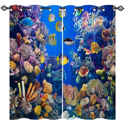 ANHOPE Ocean Coral Tropical Fish Blackout Curtains with Eyelets, 2-Pack, 160 x 117 cm
