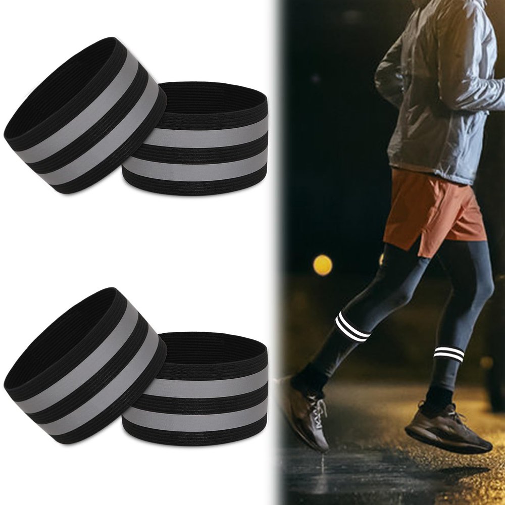 IHLOOTD Reflective Trouser Bands for Cycling, Elastic Bands with Hook-and-Loop Closure, 4-Pack