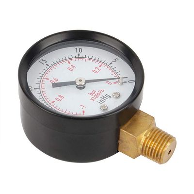 Vacuum Pressure Gauge for Air Compressors, Water/Oil/Gas, 1/4 NPT Bottom Mount MF, 2 in, PSI/Bar