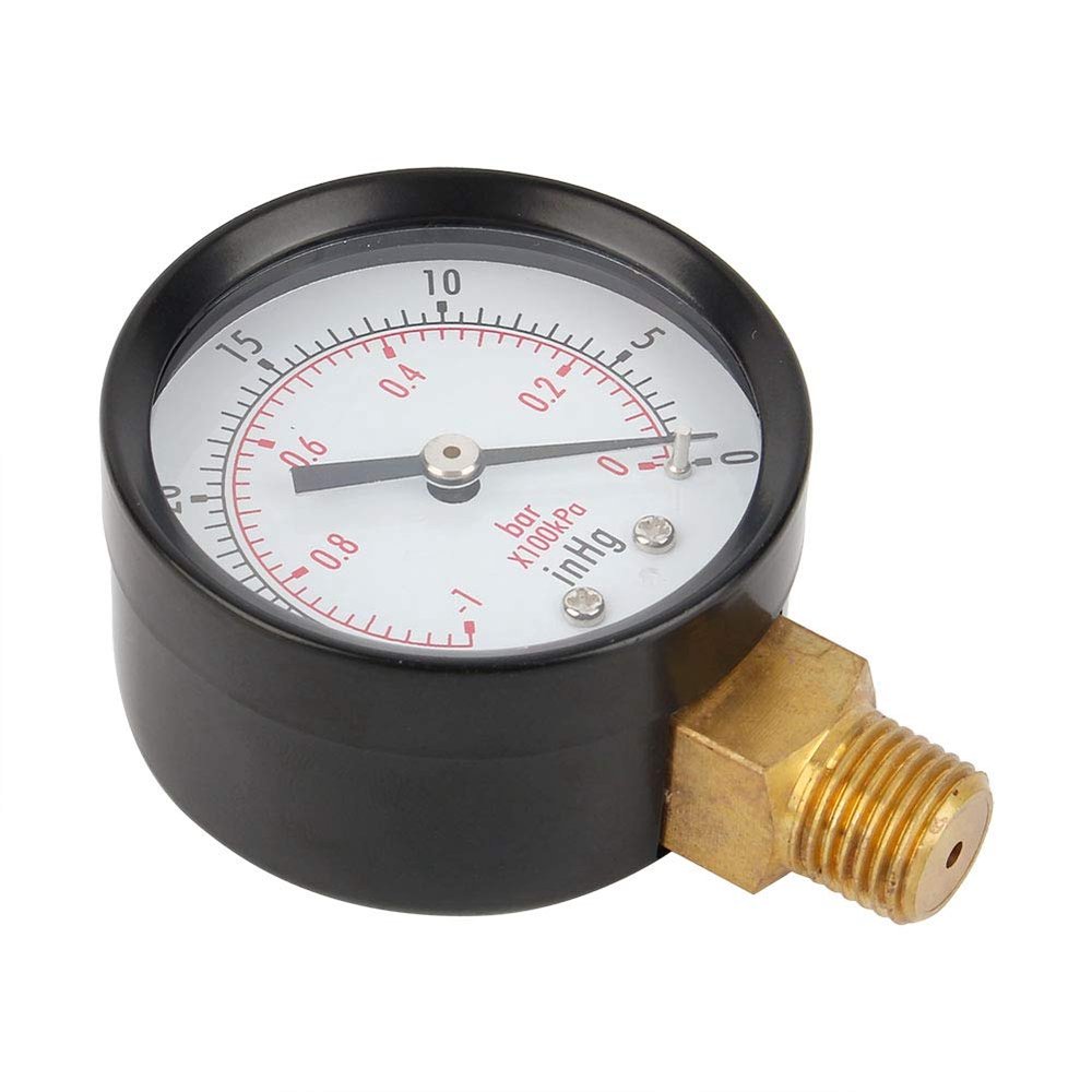Vacuum Pressure Gauge for Air Compressors, Water/Oil/Gas, 1/4 NPT Bottom Mount MF, 2 in, PSI/Bar