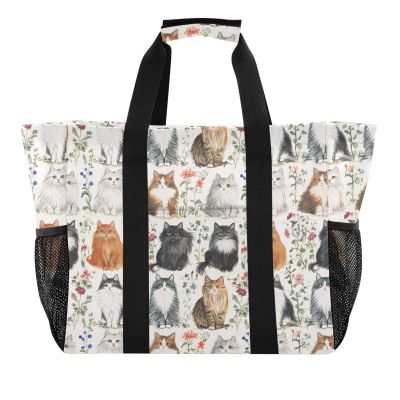 linqin Aesthetic Forests Cats Utility Tote Bag for Car Trunks, Foldable Canvas Grocery Bag with Compartments, 1 Size