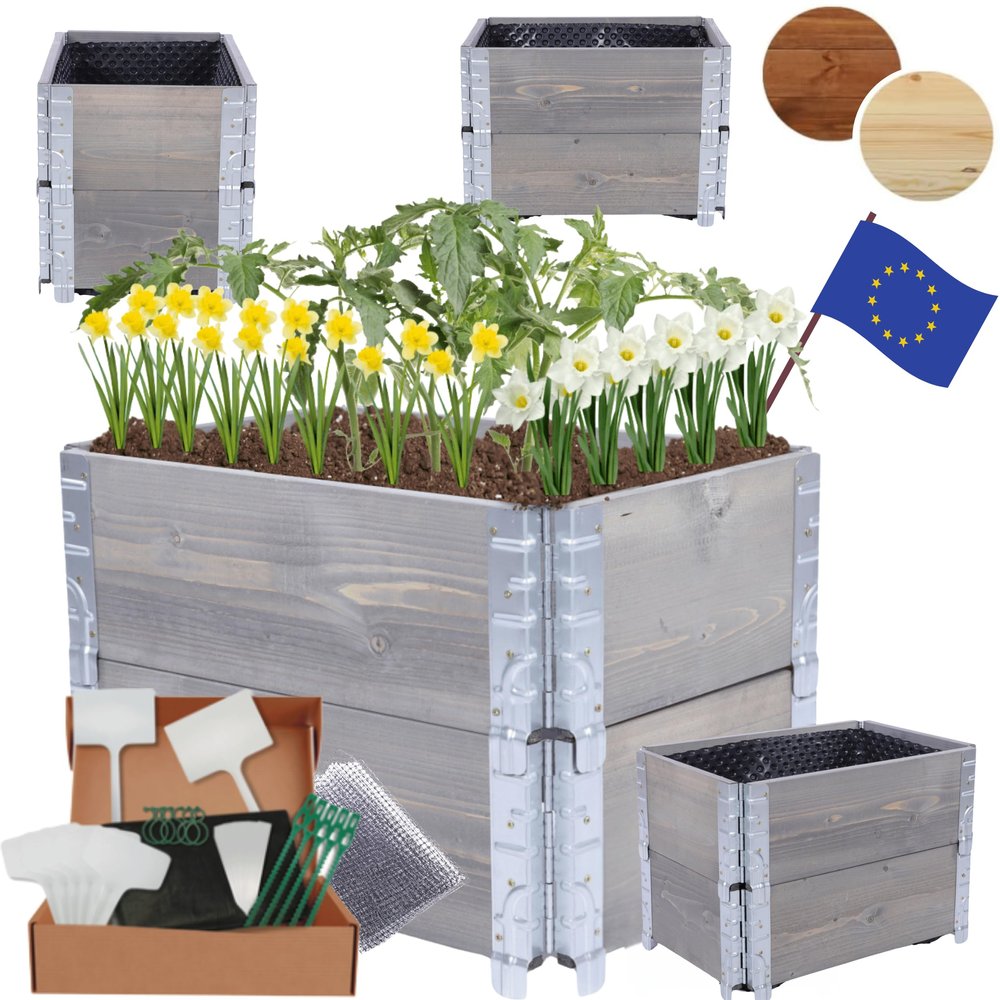MODO24 Wooden Raised Garden Bed with Dimpled Liner, 40 x 60 x 40 cm, Gray