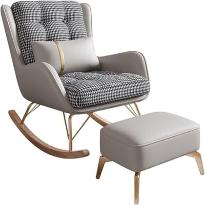 TINGMIAN Upholstered Lounge Chair with Lumbar Pillow and Footrest, Gray