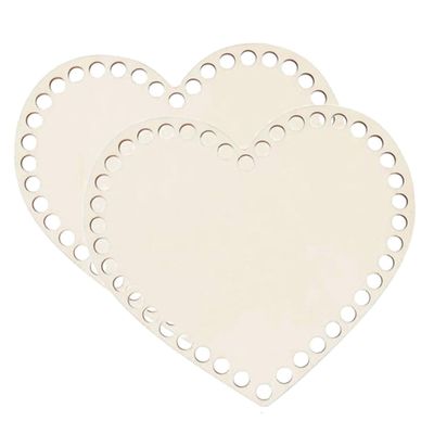 EXAOMBLE Heart-Shaped Wooden Basket Bases for Crochet Bags, 2 Pieces, Beige