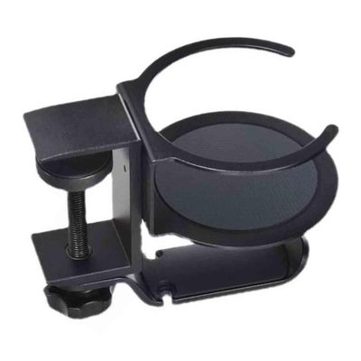 Desk Drink Holder Clamp, 360° Rotating Iron Cup Holder with Headphone Hook