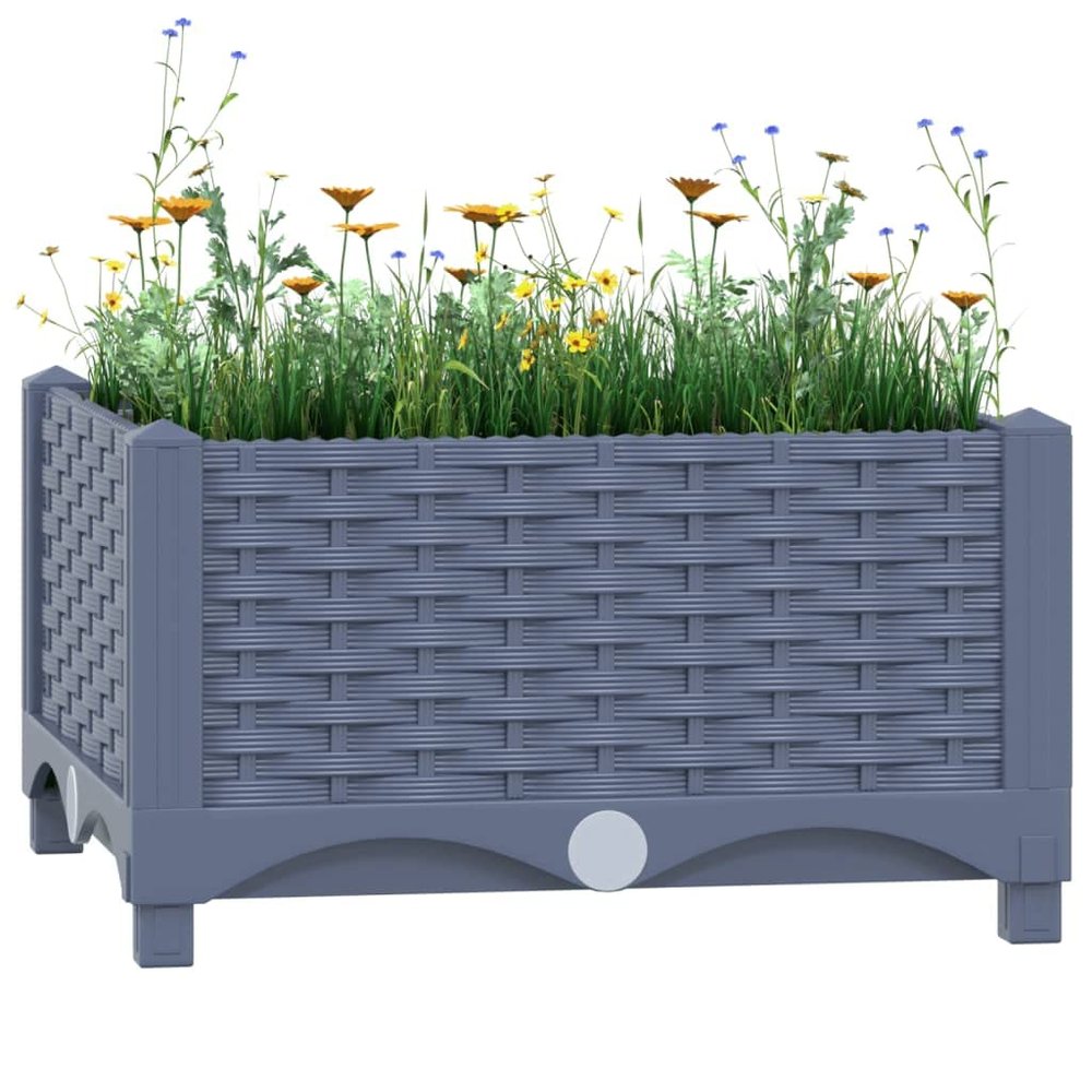Utiny Raised Garden Bed, Rattan-Look Planter Box, Blue Gray, 40 x 40 x 23 cm