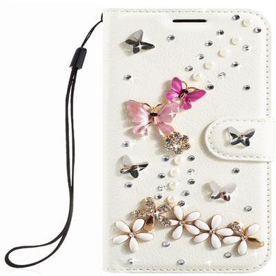 Samsung Galaxy S25 Plus Glitter PU Leather Wallet Case with 3D Butterfly and Pink Flowers