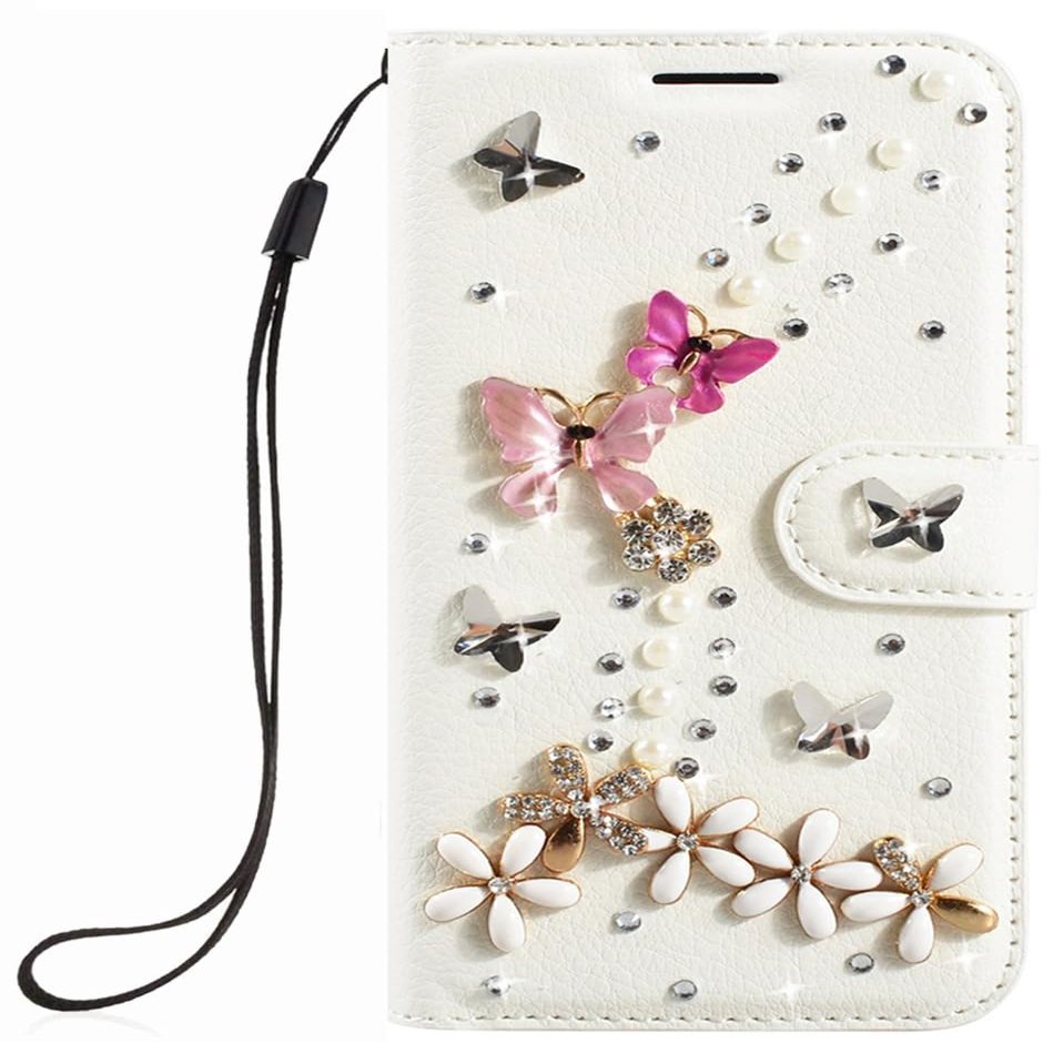 Samsung Galaxy S25 Plus Glitter PU Leather Wallet Case with 3D Butterfly and Pink Flowers