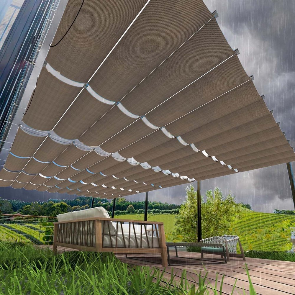 Retractable Wave Shade Sail, Custom Size, UV Protection, Weather-Resistant, with Grommets and Rope
