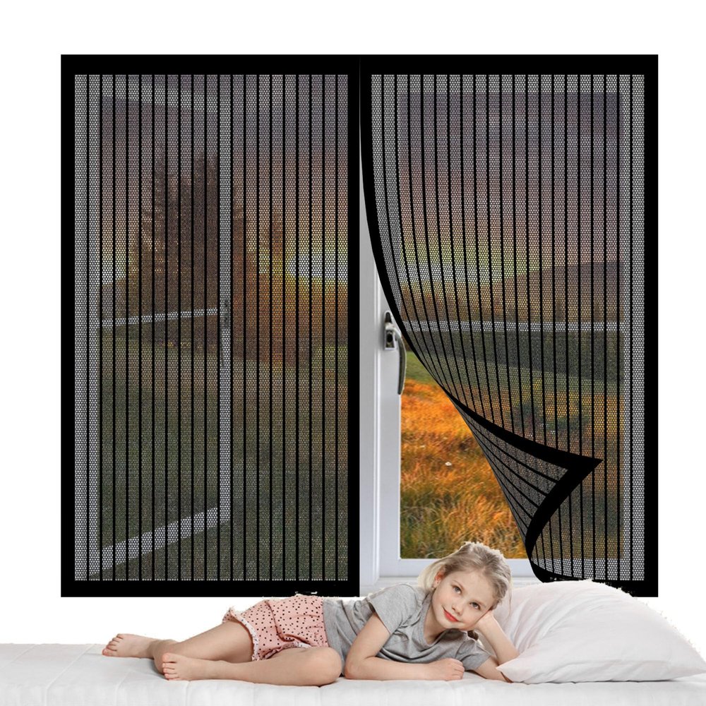 Magnetic Insect Screen for Windows, 93 x 96 cm, Black