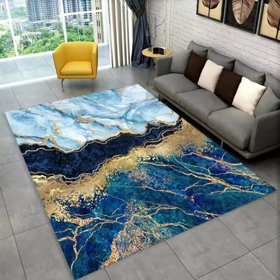 Nordic Blue Gray Gold Marble Area Rug, 120 x 180 cm, Color 5