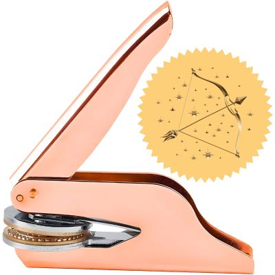 Craspire Book Embossing Stamp with Arrow, Bow and Star, 1.65 in, Rose Gold