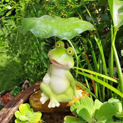 FUFRE Resin Frog Garden Decor with Umbrella