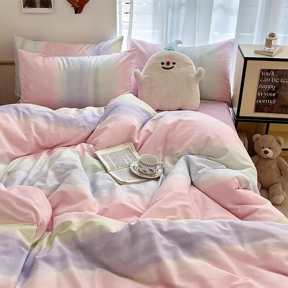 AShanlan Rainbow Pink Girls' Bedding Set, 155 x 220 cm