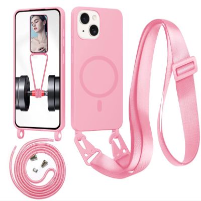Beajew Phone Necklace Case for iPhone 13 Mini with Strap, MagSafe Compatible, Pink