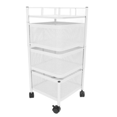 RASTKY 3-Tier Rotating Storage Rack with Wheels, White