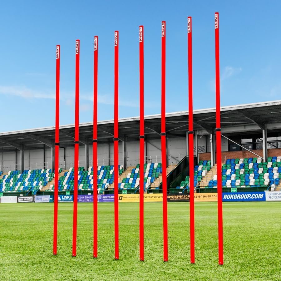 FORZA Telescopic Slalom Poles | Adjustable 8-Pack Training Poles for Sports Drills and Agility (Base, Red)