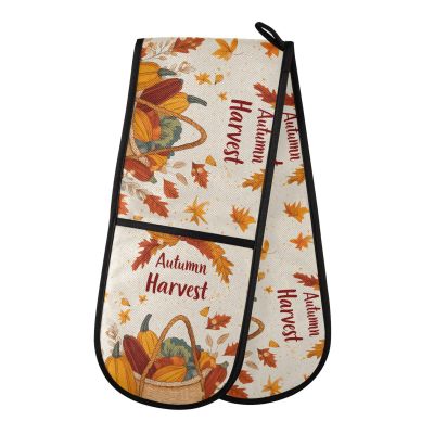 Quteprint Fall Harvest Maple Double Oven Mitt, Heat-Resistant, 17.8 x 88.9 cm